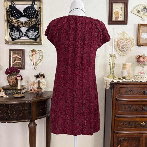 Y2k girly grunge twee dark coquette red and lack knit mini tunic babydoll dress - Picture 4 of 5
